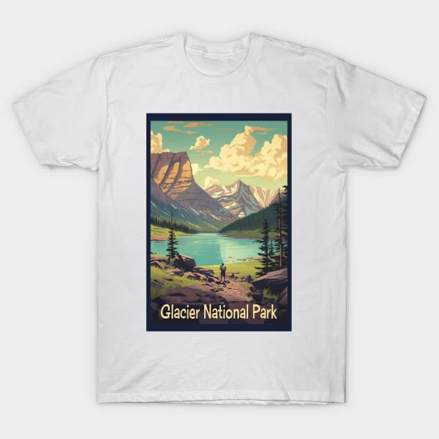 Glacier National Park Travel Poster T-Shirt by GreenMary Design